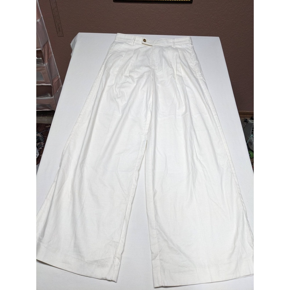 Banana Republic White Linen‎ Blend High Rise Wide Leg Pleated Pants Size 8 NWT
